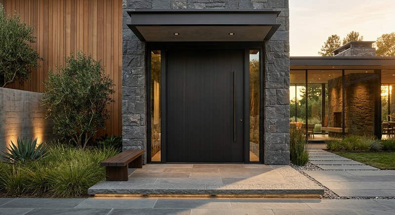 Custom matte black aluminum entrance door